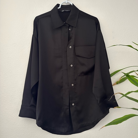 Zara Black Black Oversized Button Down Shirt - Picture 1 of 2